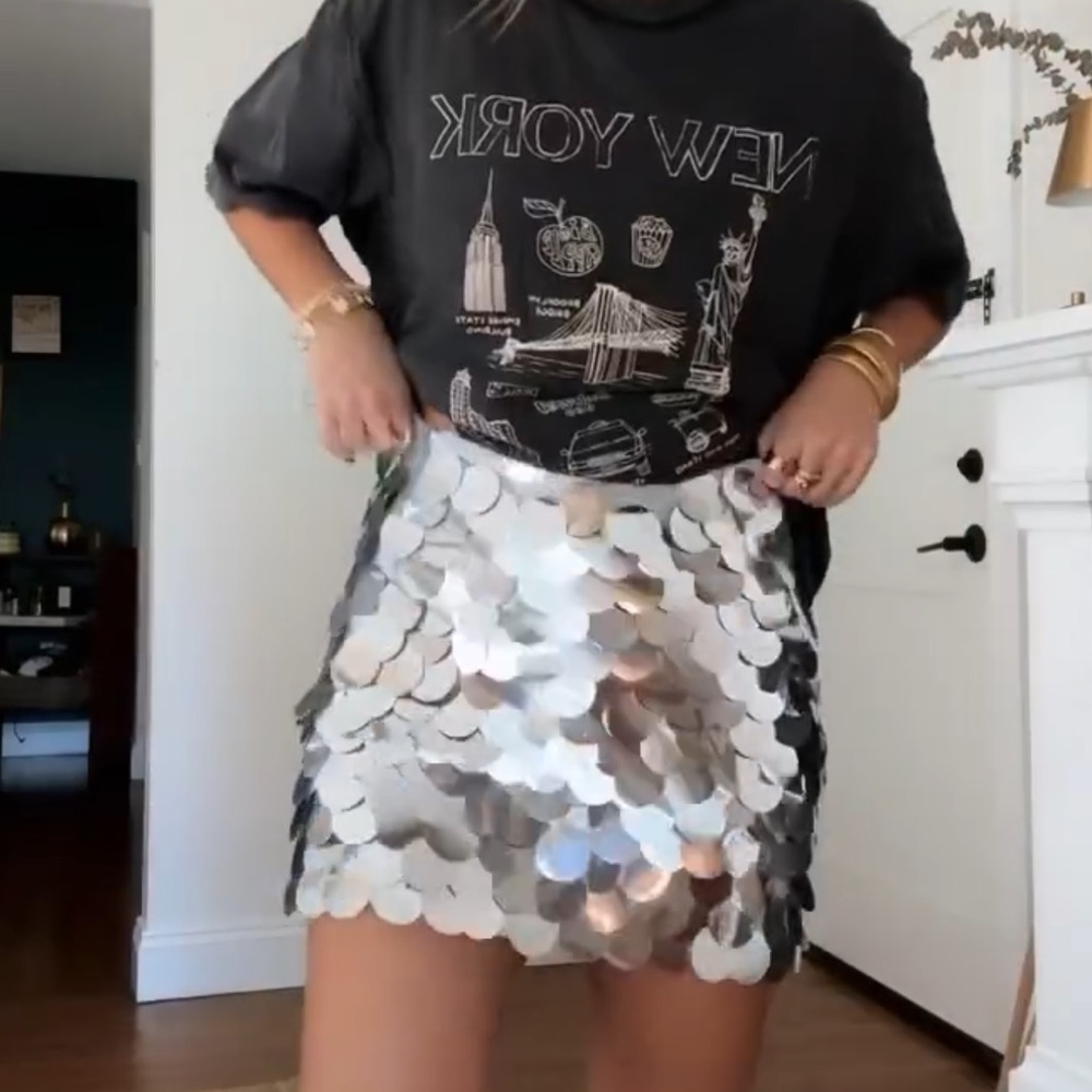 Blu Pepper Silver Disc Sequin Mini Skirt